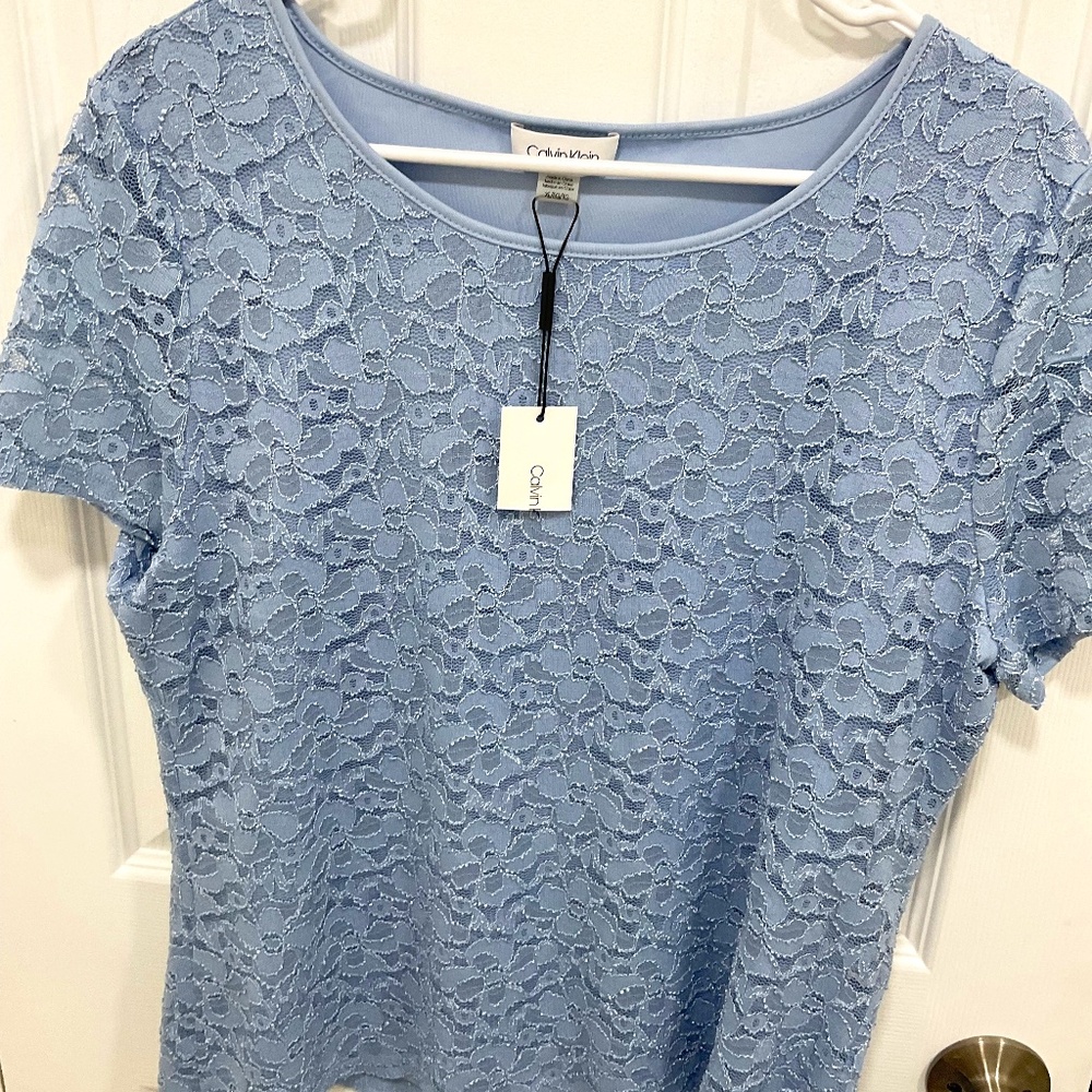 NWT Calvin Klein Blue Lace Top XL